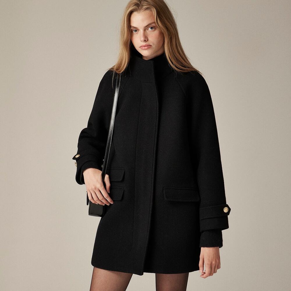 J. Crew Toscana Coat in Italian Stadium-Cloth Wool Blend Black Size 14 NWT